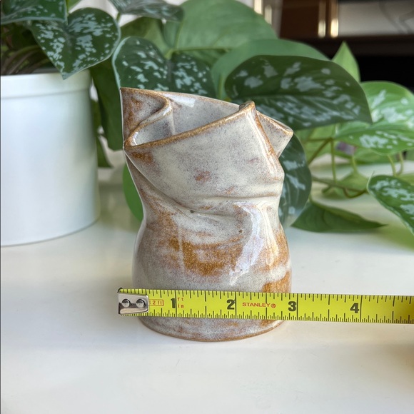 Handmade Studio Pottery Vase Crinkled Vintage - Picture 13 of 13